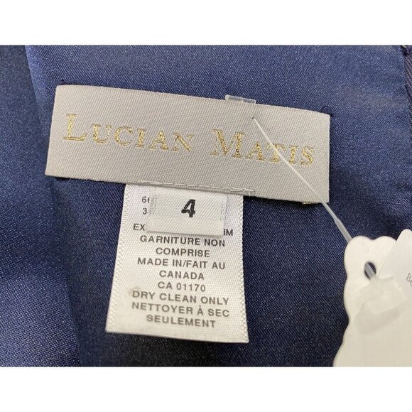 Lucian Matis Sz 4 Dress Beaded Waves Blue Mid Sleeve Cocktail Classic Minimalist - Picture 9 of 10